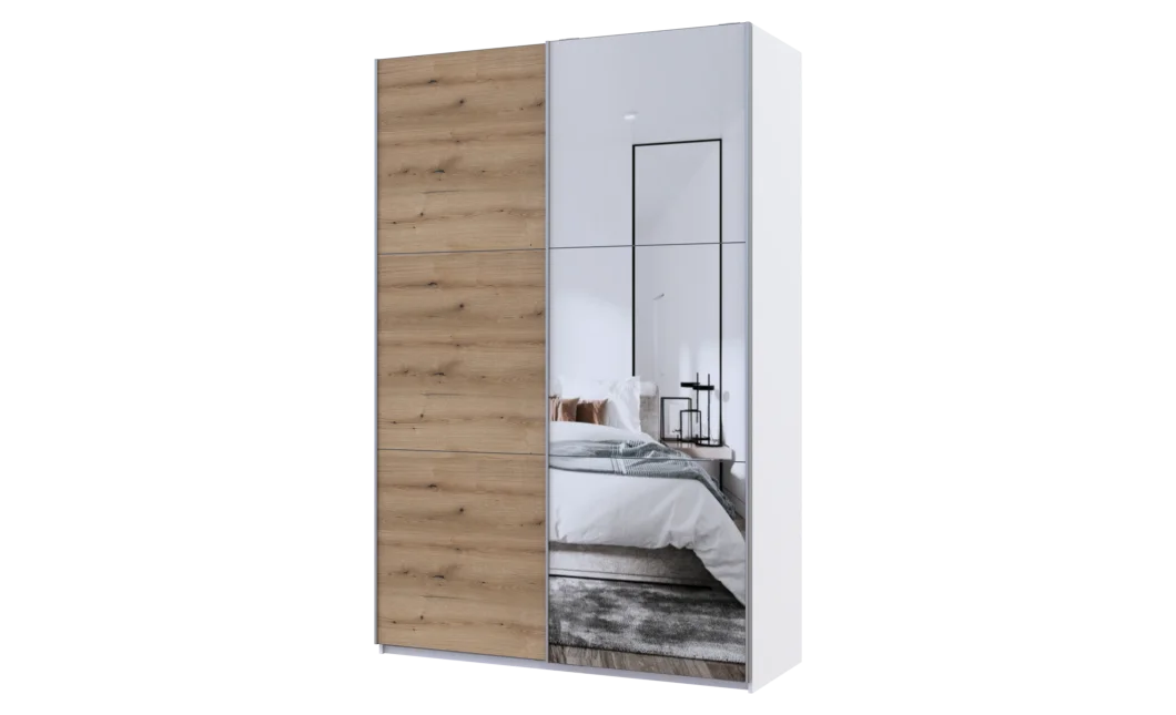 Skříň s posuvnými dveřmi Doros G-Caiser Bílá Dub Evok 1 DTD / 1 zrcadlo 160x60x240 (42005071)