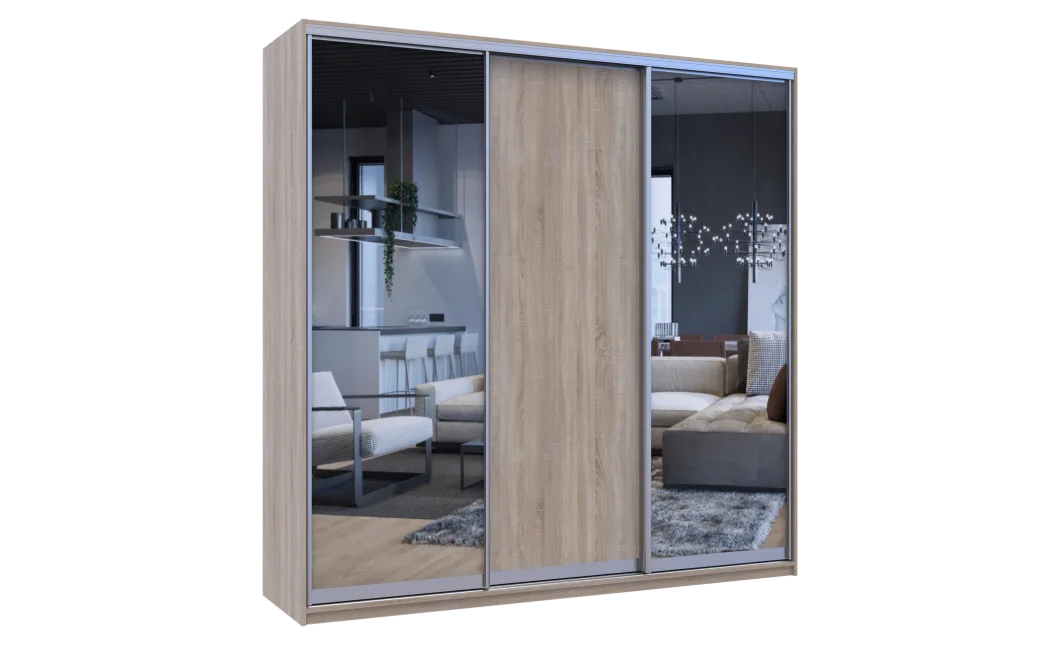 Šatní skříň Doros City Light Dub Sonoma 1 DTD / 2 zrcadla 225×60×225 (42002136)