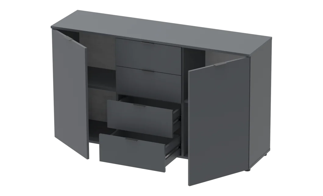 Komoda Doros Ron 5 Grafit 2 dveře 4 zásuvky 140 × 38 × 81 (44900235)
