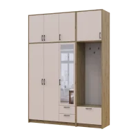 Šatní skříň Doros Rondi s věšákem, zrcadlem a vysokým nástavcem Dub Artisan / Kašmír, 3 dvere 181×52×260 (42005290)