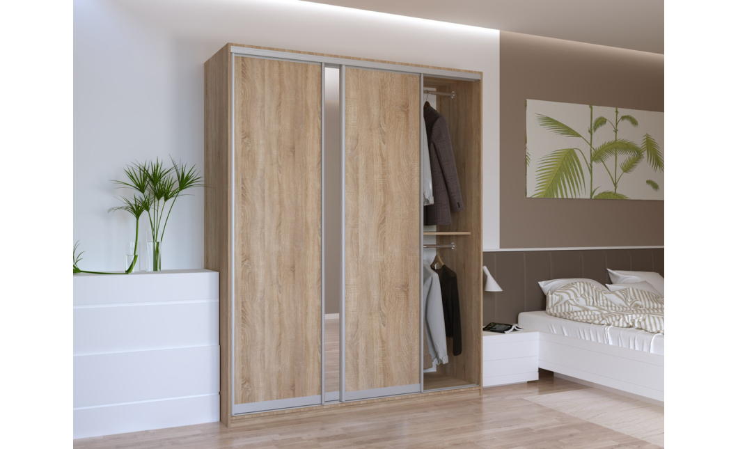 Šatní skříň Doros City Light Dub Sonoma 2 DTD / 1 zrcadlo 180×60×225 (41070010)