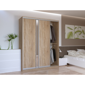 Šatní skříň Doros City Light Dub Sonoma 2 DTD / 1 zrcadlo 180×60×225 (41070010)