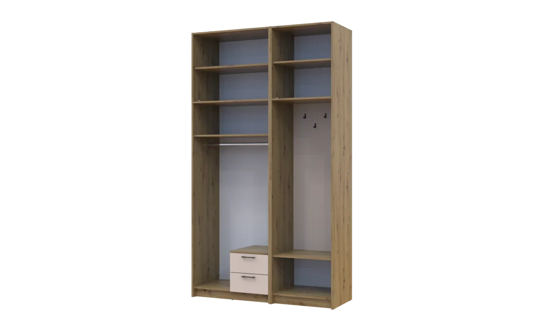 Šatní skříň Doros Rondi s věšákem a vysokým nástavcem Dub Artisan / Kašmír, 2 dvere 142×52×260 (42005276)