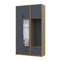 Šatní skříň Doros Rondi s věšákem, zrcadlem a vysokým nástavcem Dub Artisan / Grafit, 2 dvere 142×52×260 (42005279)