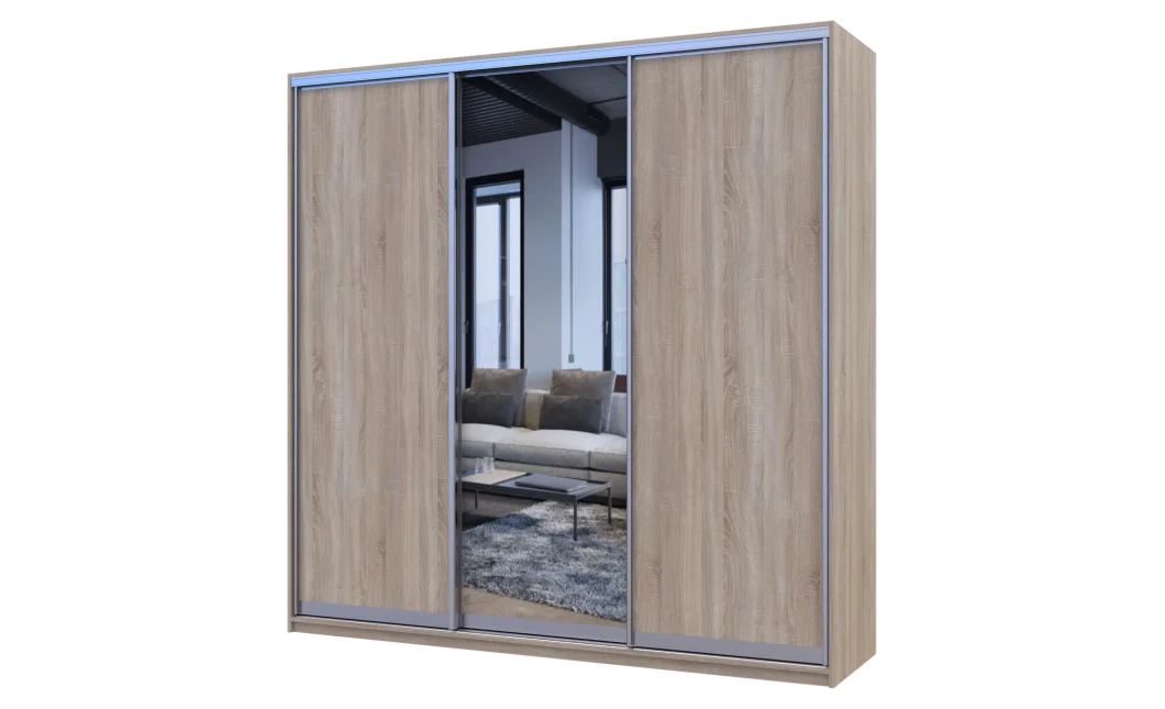 Šatní skříň Doros City Light Dub Sonoma 2 DTD / 1 zrcadlo 225×60×225 (42002135)