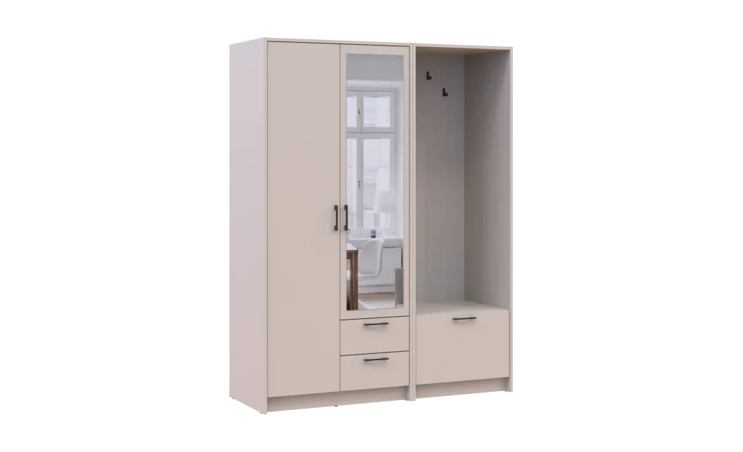 Šatní skříň Doros Rondi s věšákem a zrcadlem Kašmír 2 dvere 142x52x195 (42005400)