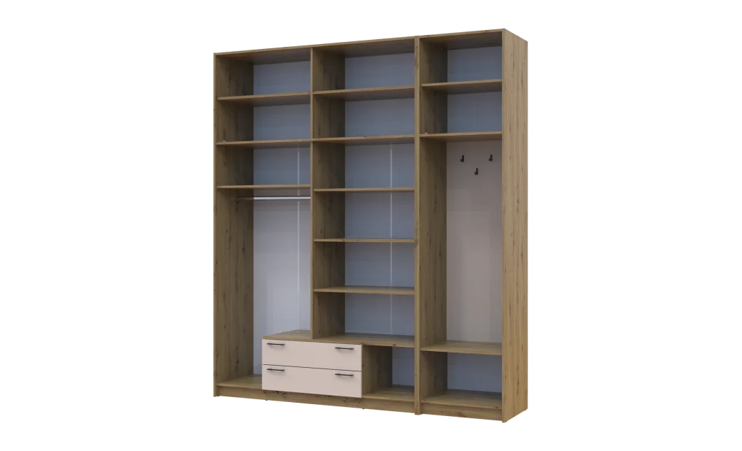 Šatní skříň Doros Rondi s věšákem a vysokým nástavcem Dub Artisan / Kašmír, 4 dvere 220×52×260 (42005300)