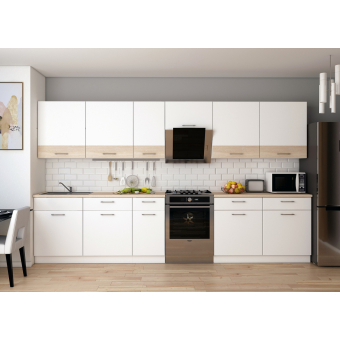 Kuchyně Lea Doros 3,4 m Bílá/Dub Sonoma DTD 340×60×250 (81000007)