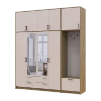Šatní skříň Doros Rondi s věšákem, zrcadlem a vysokým nástavcem Dub Artisan / Kašmír, 4 dvere 220×52×260 (42005302)