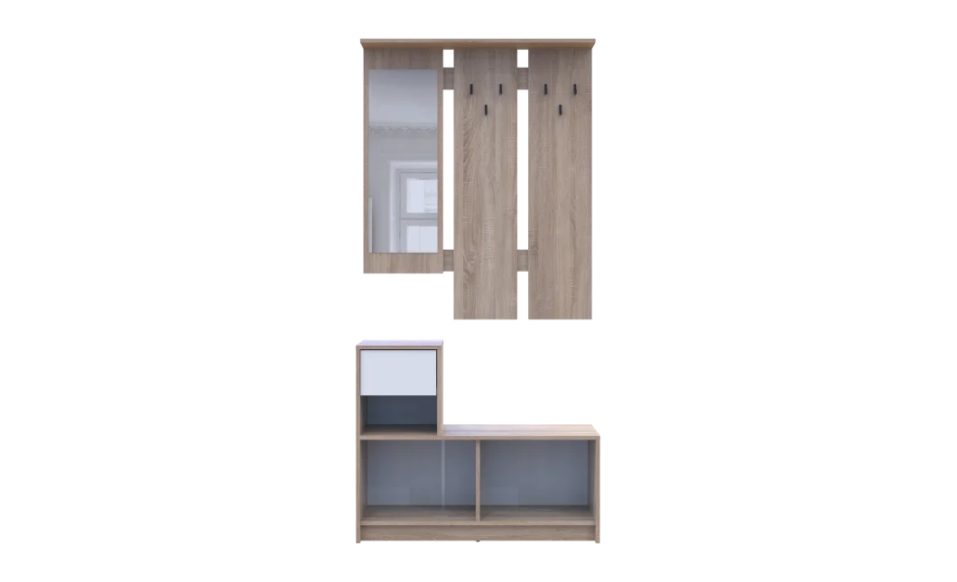 Předsíň Bela Dub Sonoma/Bílá 1 DTD / 1 zrcadlo 100×40×210 (44900410)