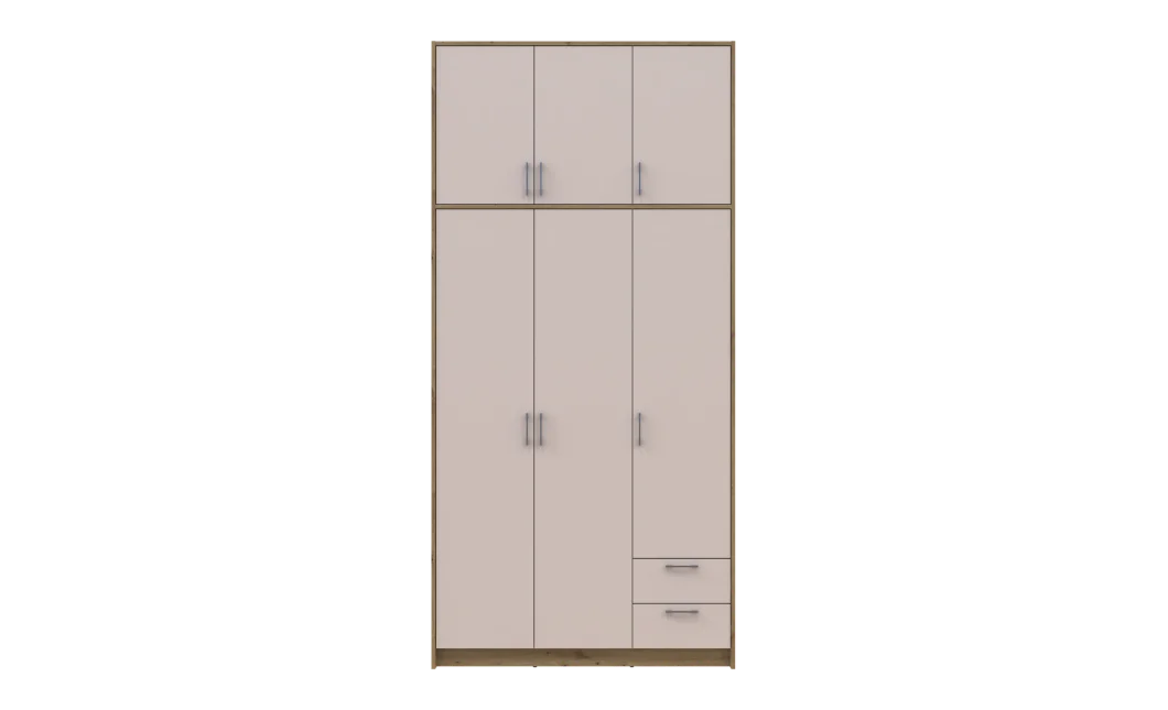 Šatní skříň Doros Rondy s vysokou antresolou Dub Artisan/Kašmír 3 dvere 121×52×260 (42005193)
