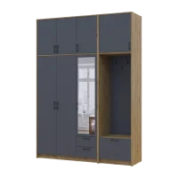 Šatní skříň Doros Rondi s věšákem, zrcadlem a vysokým nástavcem Dub Artisan / Grafit, 3 dvere 181×52×260 (42005291)