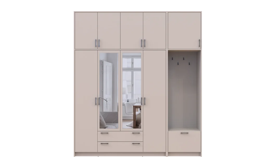 Šatní skříň Doros Rondi s věšákem, zrcadlem a vysokým nástavcem Kašmír 4 dvere 220x52x260 (42005408)