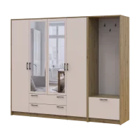 Šatní skříň Doros Rondi s věšákem a zrcadlem Dub Artisan / Kašmír, 4 dvere 220×52×195 (42005294)
