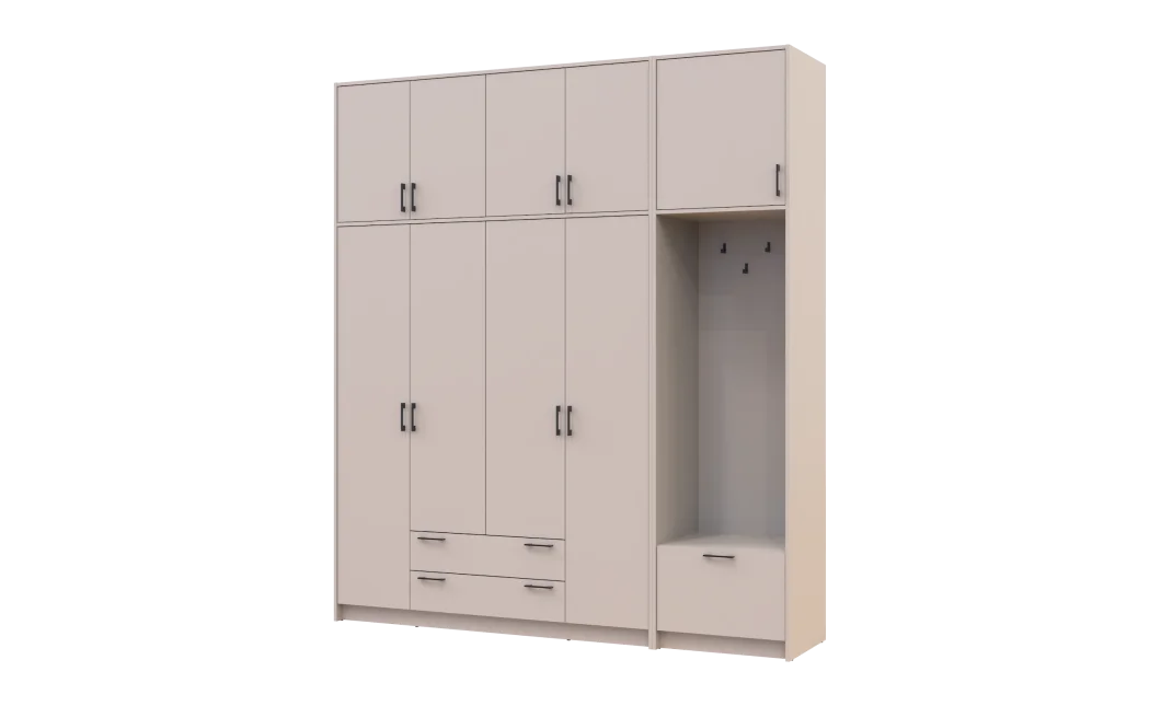 Šatní skříň Doros Rondi s věšákem a vysokým nástavcem Kašmír 4 dvere 220x52x260 (42005399)