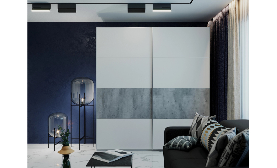Šatní skříň Doros G-Caiser Bílá / Bílá vložka Beton 2 DTD / 4 části 220×60×240 (42003004)