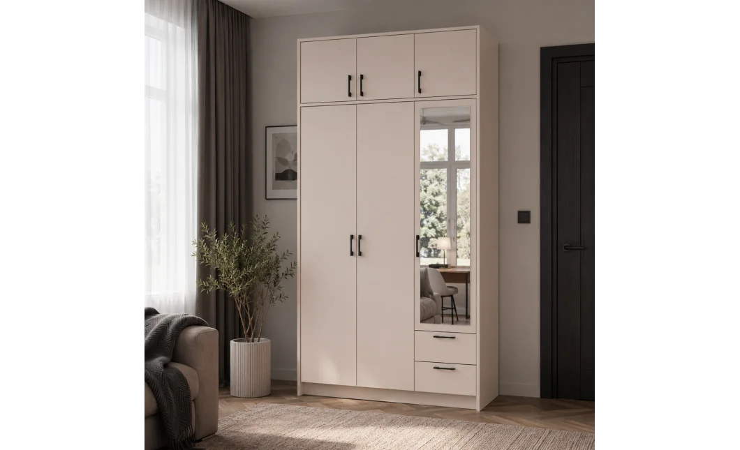 Šatní skříň Doros Rondy se zrcadlem a nadstavcem Kašmír 3 dvere 121x52x236 (80738475)