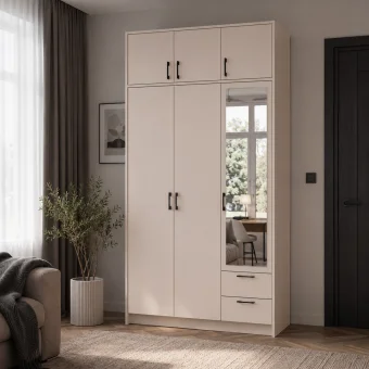 Šatní skříň Doros Rondy se zrcadlem a nadstavcem Kašmír 3 dvere 121x52x236 (80738475)