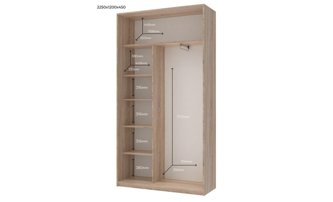 Šatní skříň Doros City Light Dub Sonoma 2 DTD 120×45×225 (42002011)