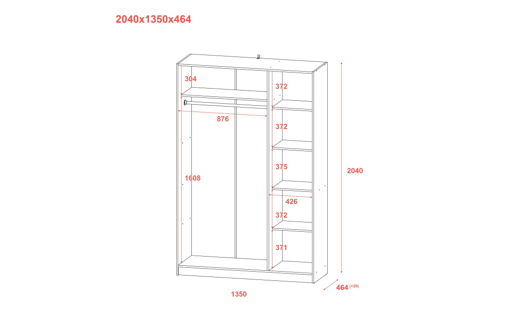 Šatní skříň Promo Šedá 3 dveře 135x48x204 (80737765)