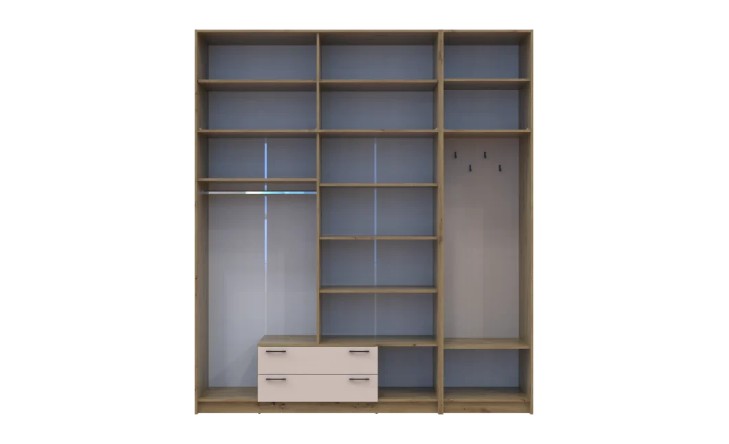 Šatní skříň Doros Rondi s věšákem a vysokým nástavcem Dub Artisan / Kašmír, 4 dvere 220×52×260 (42005300)
