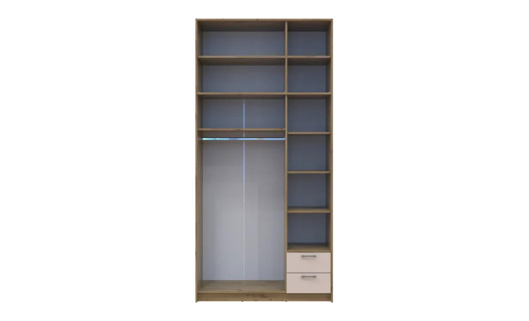 Šatní skříň Doros Rondy s vysokou antresolou a zrcadlem Dub Artisan/Kašmír 3 dvere 121×52×260 (42005196)