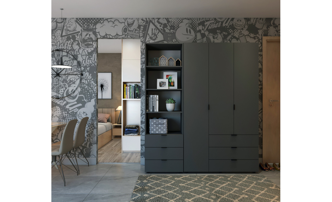 Šatní skříň Doros Gelar Grafit 3 dveře s regálem 176,2×49,5×203,4 (42005169)