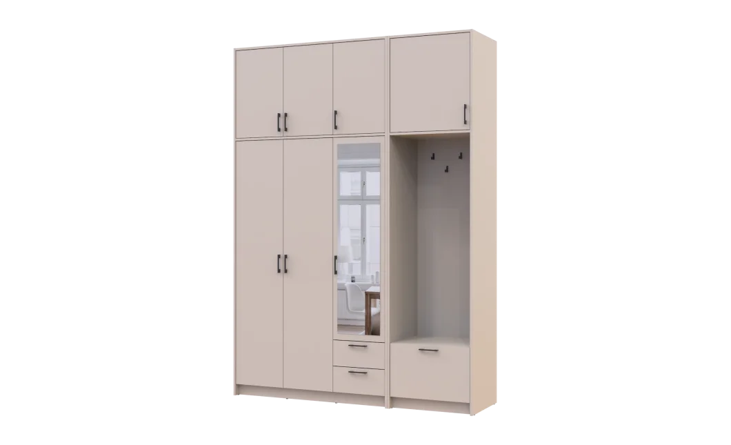 Šatní skříň Doros Rondi s věšákem, zrcadlem a vysokým nástavcem Kašmír 3 dvere 181x52x260 (42005407)