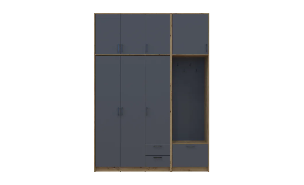 Šatní skříň Doros Rondi s věšákem a vysokým nástavcem Dub Artisan / Grafit, 3 dvere 181×52×260 (42005289)