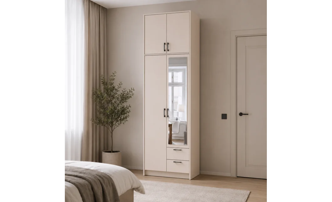 Šatní skříň Doros Rondy s s vysokým nástavcem  a zrcadlem Kašmír 2 dvere 82x52x260 (80738483)