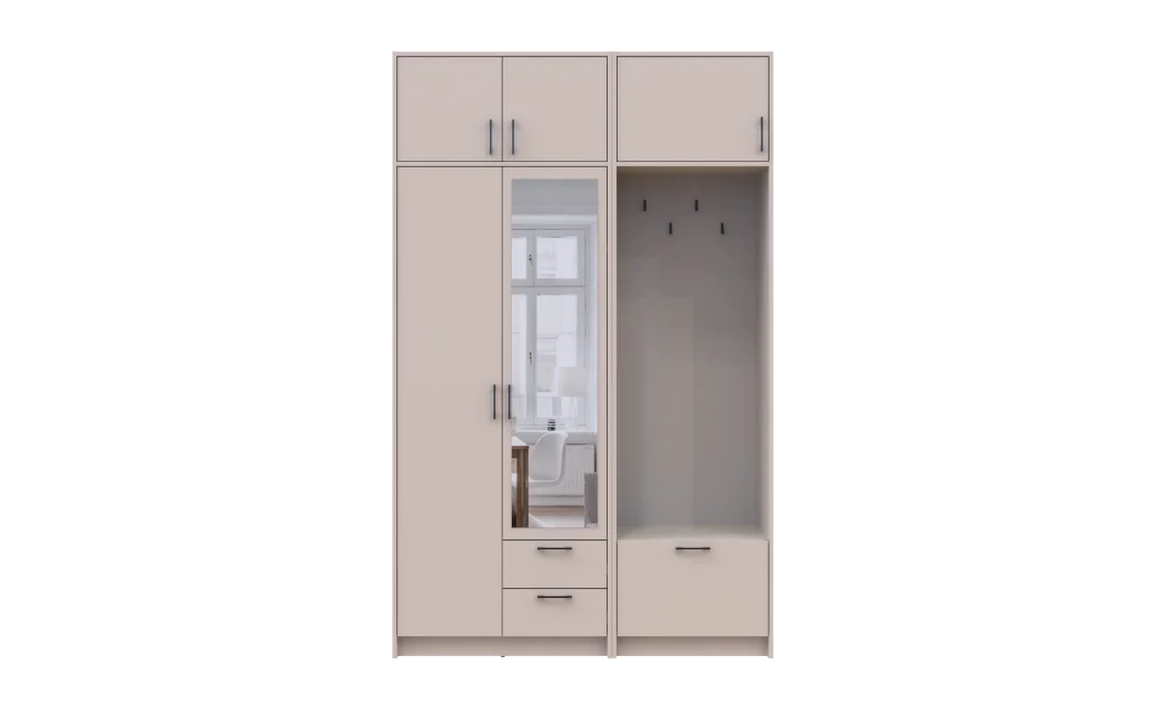 Šatní skříň Doros Rondi s věšákem, zrcadlem a nástavcem Kašmír 2 dvere 142x52x236 (42005403)