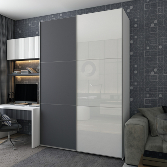 Skříň s posuvnými dveřmi Doros G-Caiser Bílá Grafit/Bílá 1 DTD / 1 sklo / 3 části 180x60x240 (42005094)