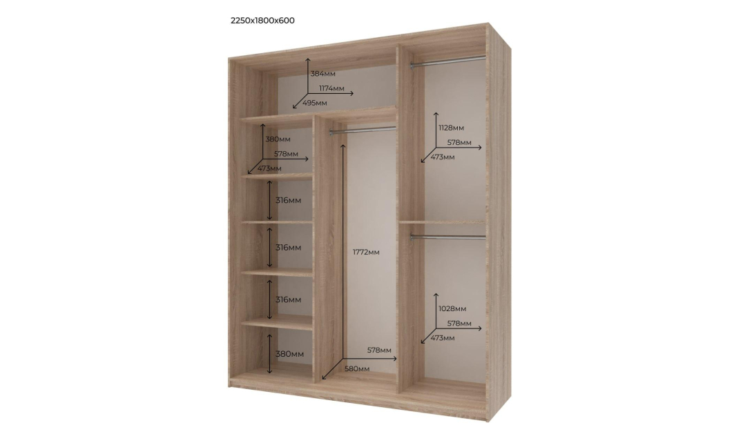 Šatní skříň Doros City Light Dub Sonoma 3 DTD 180×60×225 (42002003)