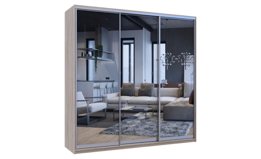 Šatní skříň Doros City Light Dub Sonoma 3 zrcadla 225×60×225 (42002138)