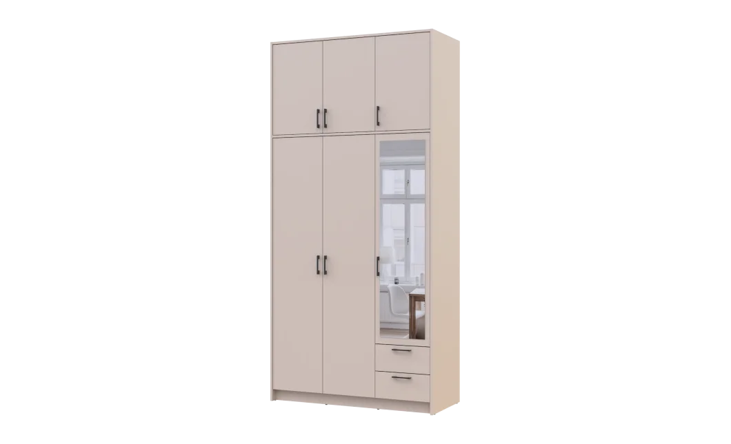 Šatní skříň Doros Rondy s s vysokým nástavcem a zrcadlem Kašmír 3 dvere 121x52x260 (80738486)