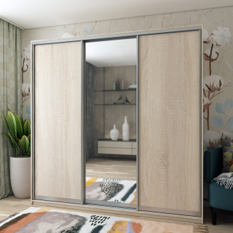 Šatní skříň Doros City Light Dub Sonoma 2 DTD / 1 zrcadlo 225×60×225 (42002135)