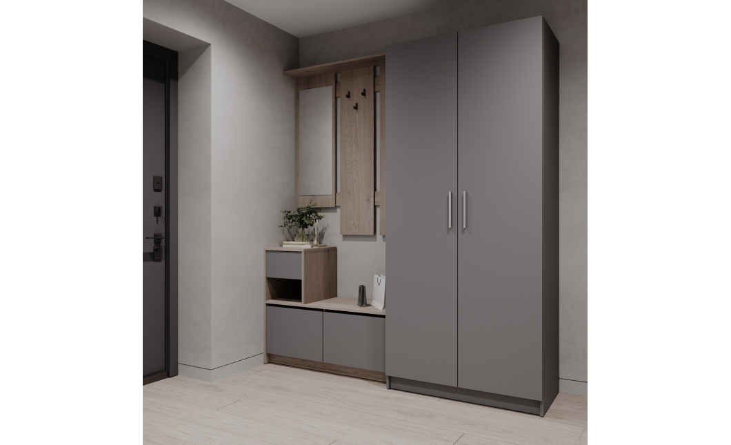 Předsíň Bela a skříň Promo Cremona Cannolo/Šedá 2 DTD 190×48×204 (42005331)
