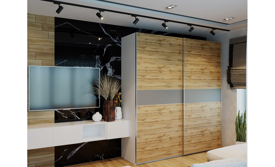 Šatní skříň Doros G-Caiser Bílá / Dub Evok  vložka Grafit 2 DTD / 5 části 220×60×240 (44900390)