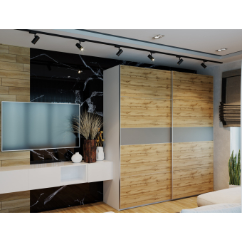 Šatní skříň Doros G-Caiser Bílá / Dub Evok  vložka Grafit 2 DTD / 5 části 220×60×240 (44900390)
