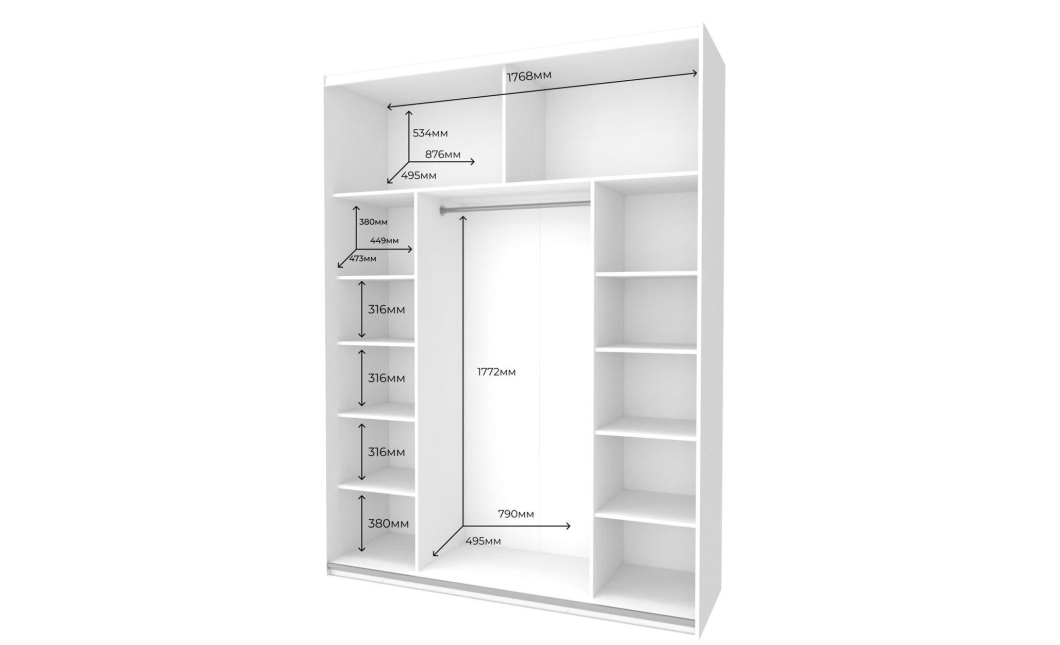 Skříň s posuvnými dveřmi Doros G-Caiser Bílá Grafit 1 DTD / 1 zrcadlo 180x60x240 (42005092)