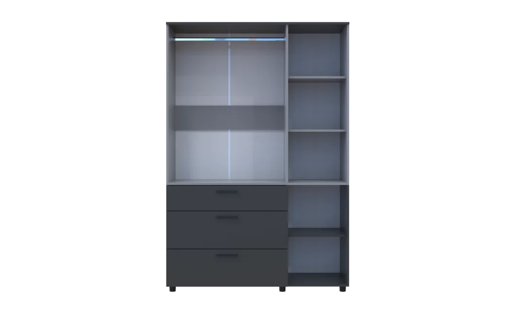Skříň na oblečení Doros Thorn Antracit/Šedá 3 DTD/3Š tyč 135х51.6х200 (44900521)