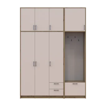 Šatní skříň Doros Rondi s věšákem a vysokým nástavcem Dub Artisan / Kašmír, 3 dvere 181×52×260 (42005288)
