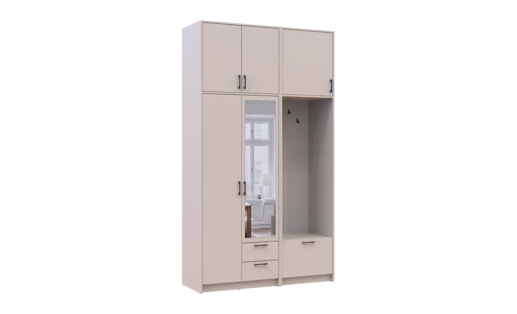 Šatní skříň Doros Rondi s věšákem, zrcadlem a vysokým nástavcem Kašmír 2 dvere 142x52x260 (42005406)