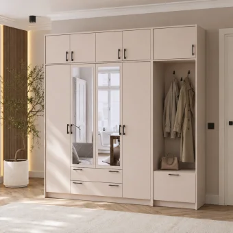Šatní skříň Doros Rondi s věšákem, zrcadlem a nástavcem Kašmír 4 dvere 220x52x236 (42005405)