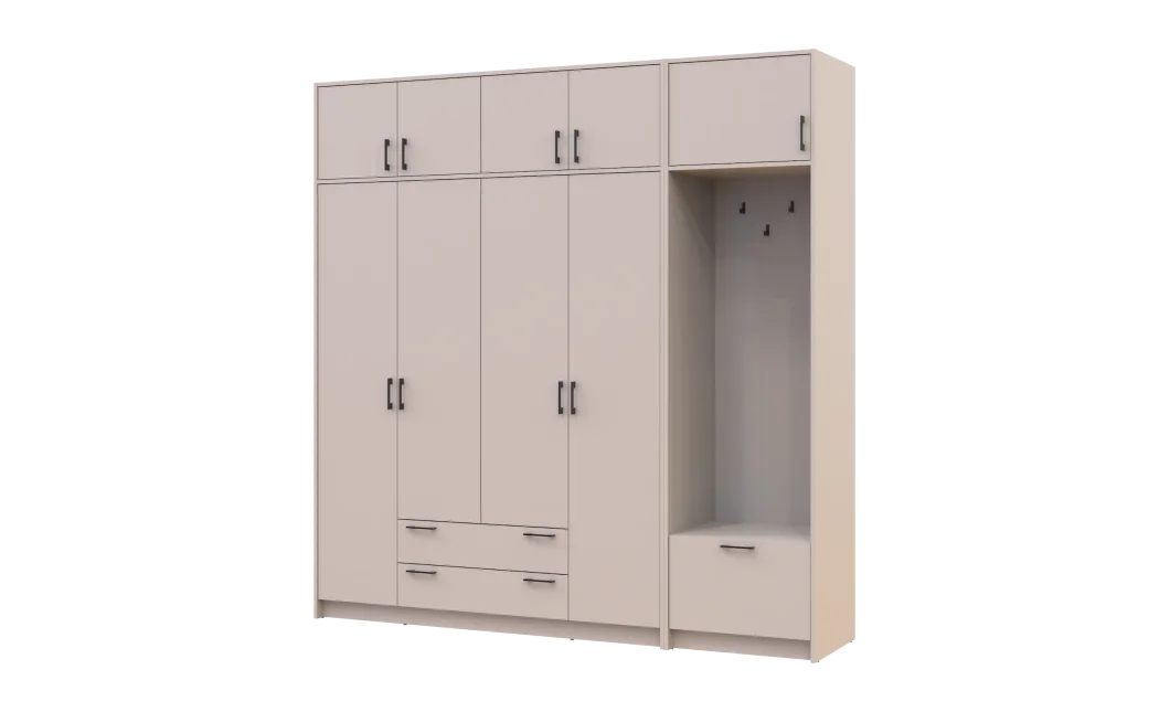 Šatní skříň Doros Rondi s věšákem a nástavcem Kašmír 4 dvere 220x52x236 (42005396)