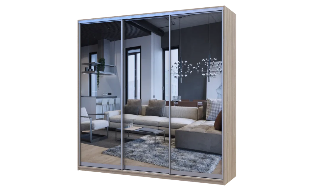 Šatní skříň Doros City Light Dub Sonoma 3 zrcadla 225×60×225 (42002138)