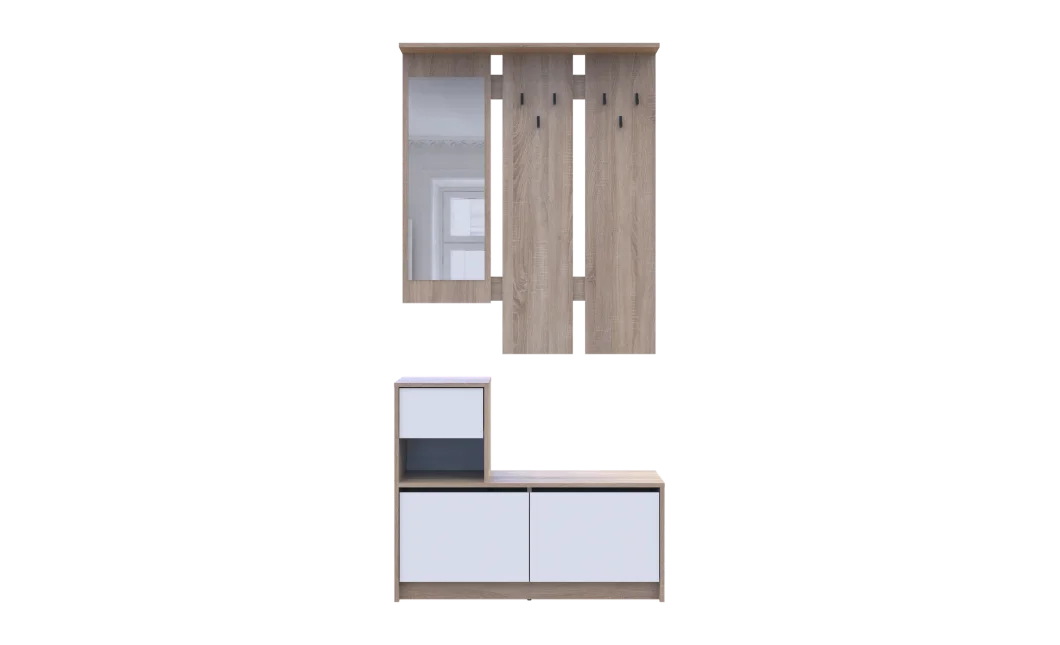 Předsíň Bela Dub Sonoma/Bílá 1 DTD / 1 zrcadlo 100×40×210 (44900410)