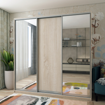 Šatní skříň Doros City Light Dub Sonoma 1 DTD / 2 zrcadla 225×60×225 (42002136)