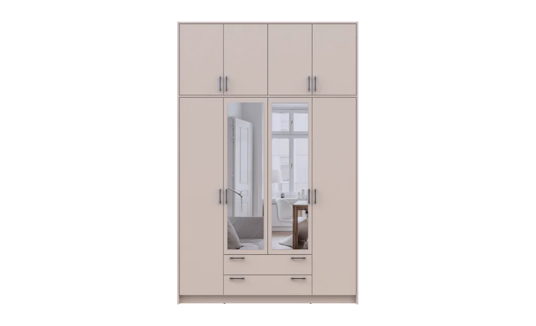 Šatní skříň Doros Rondy s s vysokým nástavcem a zrcadlem Kašmír 4 dvere 160x52x260 (80738489)