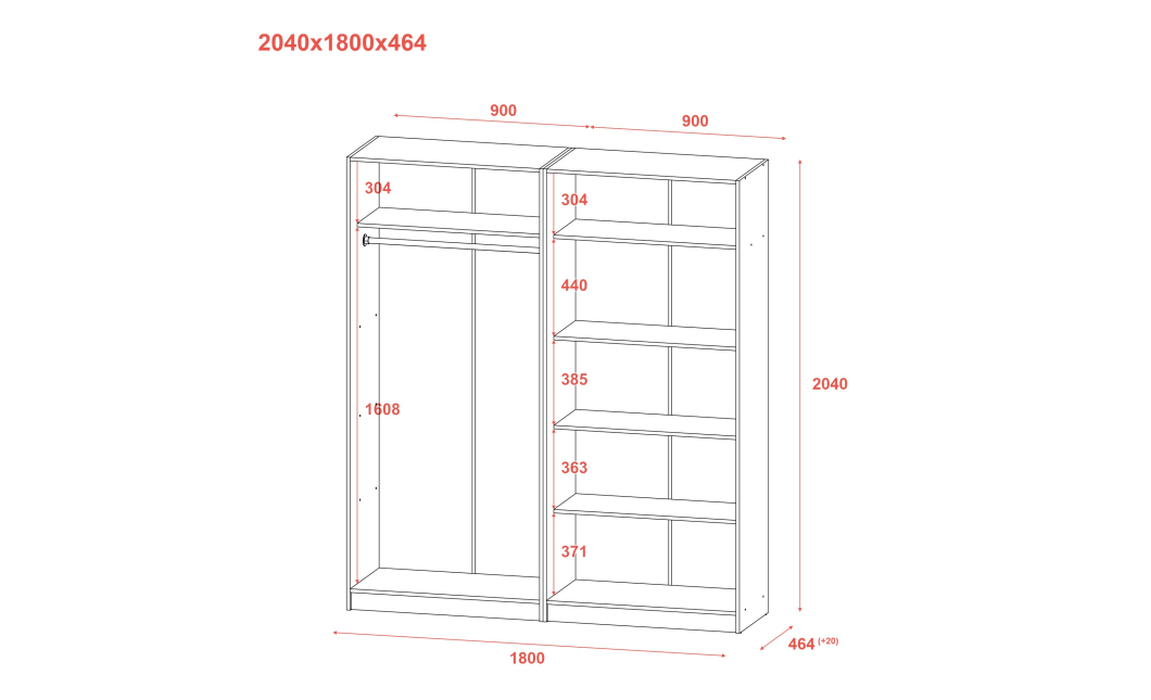 Set Doros Promo s policemi Bílá 2+2 dveře 180×48×204 (44900288)